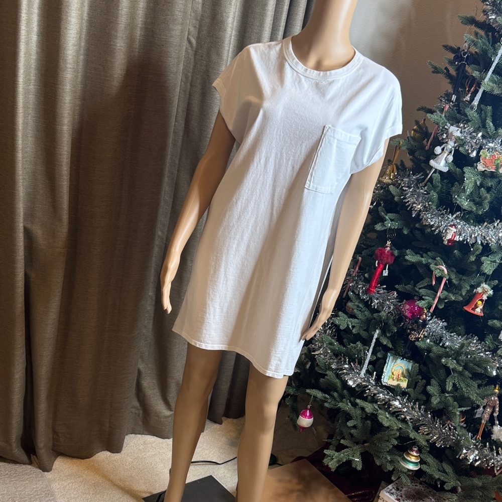 White T-Shirt Dress with Pocket